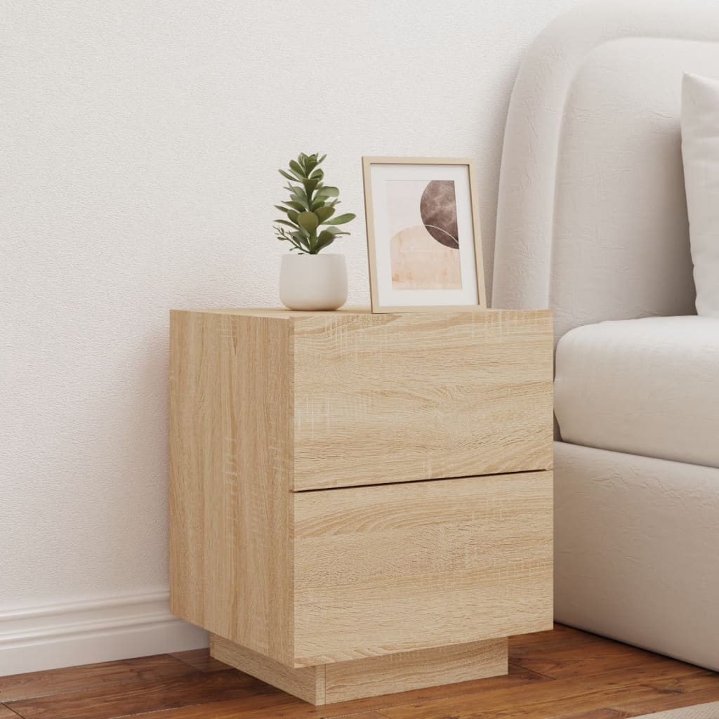 Sonoma Oak Bedside Cabinet with LED Lights - Engineered Wood