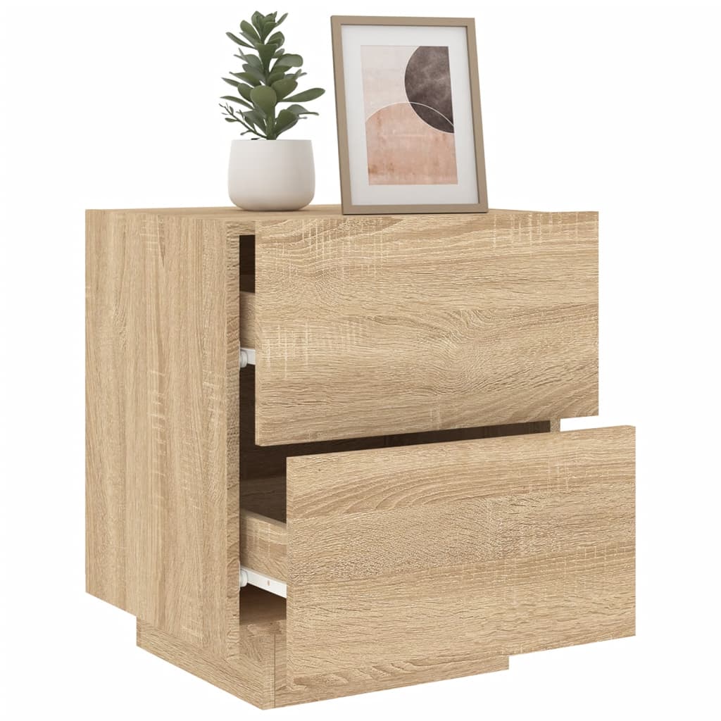 Sonoma Oak Bedside Cabinet with LED Lights - Engineered Wood