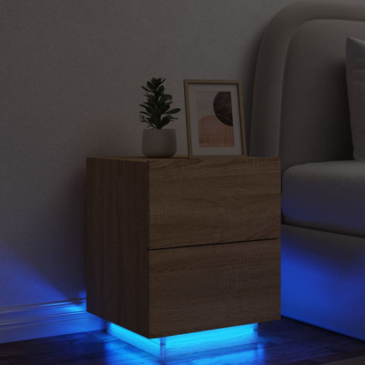 Sonoma Oak Bedside Cabinet with LED Lights - Engineered Wood