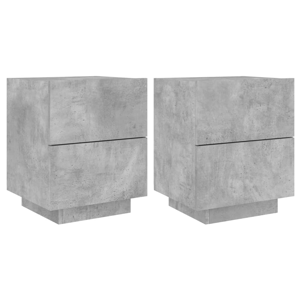 Concrete Grey Bedside Cabinets with LED Lights - Set of 2