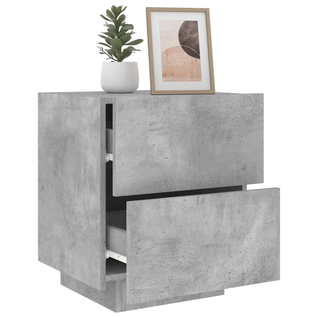 Concrete Grey Bedside Cabinets with LED Lights - Set of 2