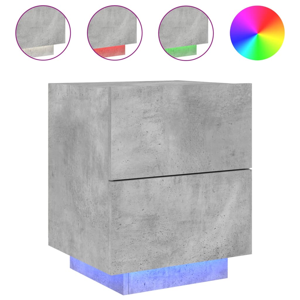 Concrete Grey Bedside Cabinets with LED Lights - Set of 2