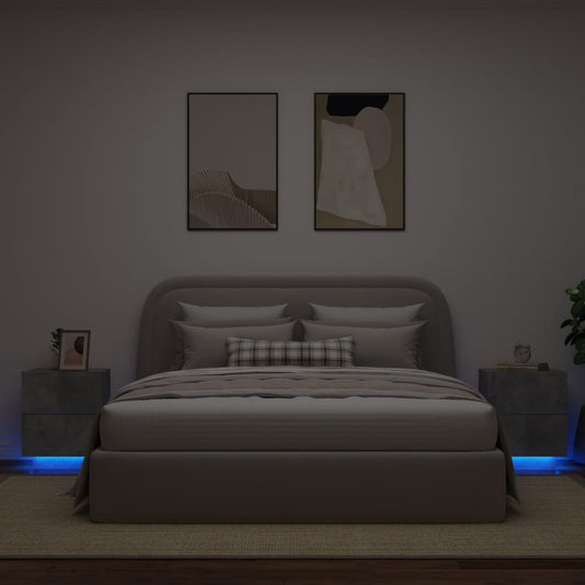Concrete Grey Bedside Cabinets with LED Lights - Set of 2