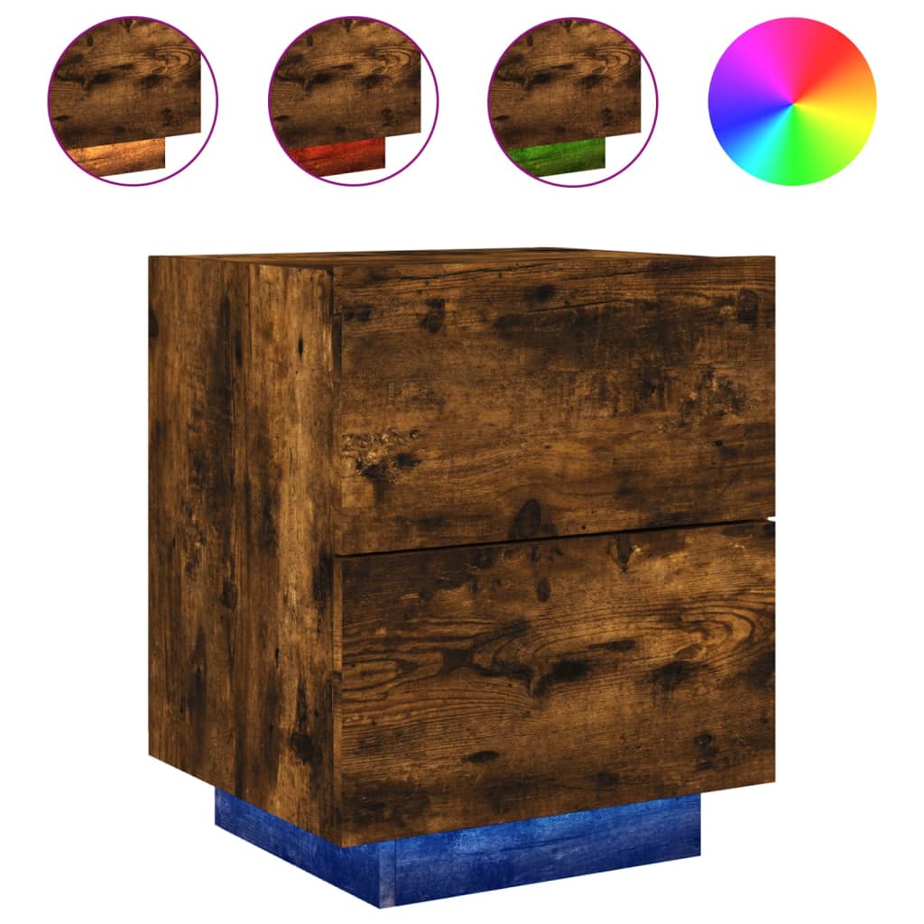 LED Bedside Cabinet - Smoked Oak Finish, Engineered Wood