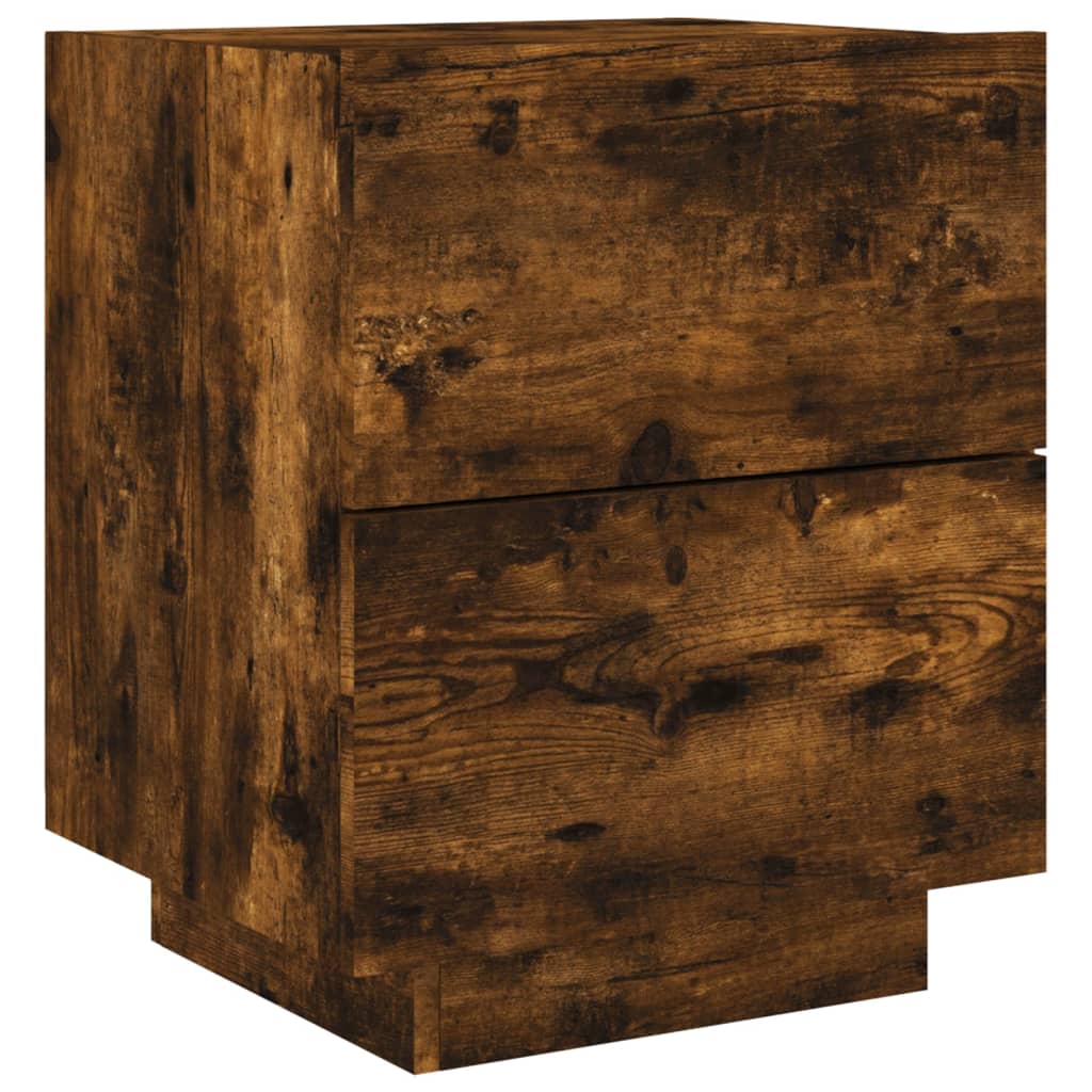 LED Bedside Cabinet - Smoked Oak Finish, Engineered Wood