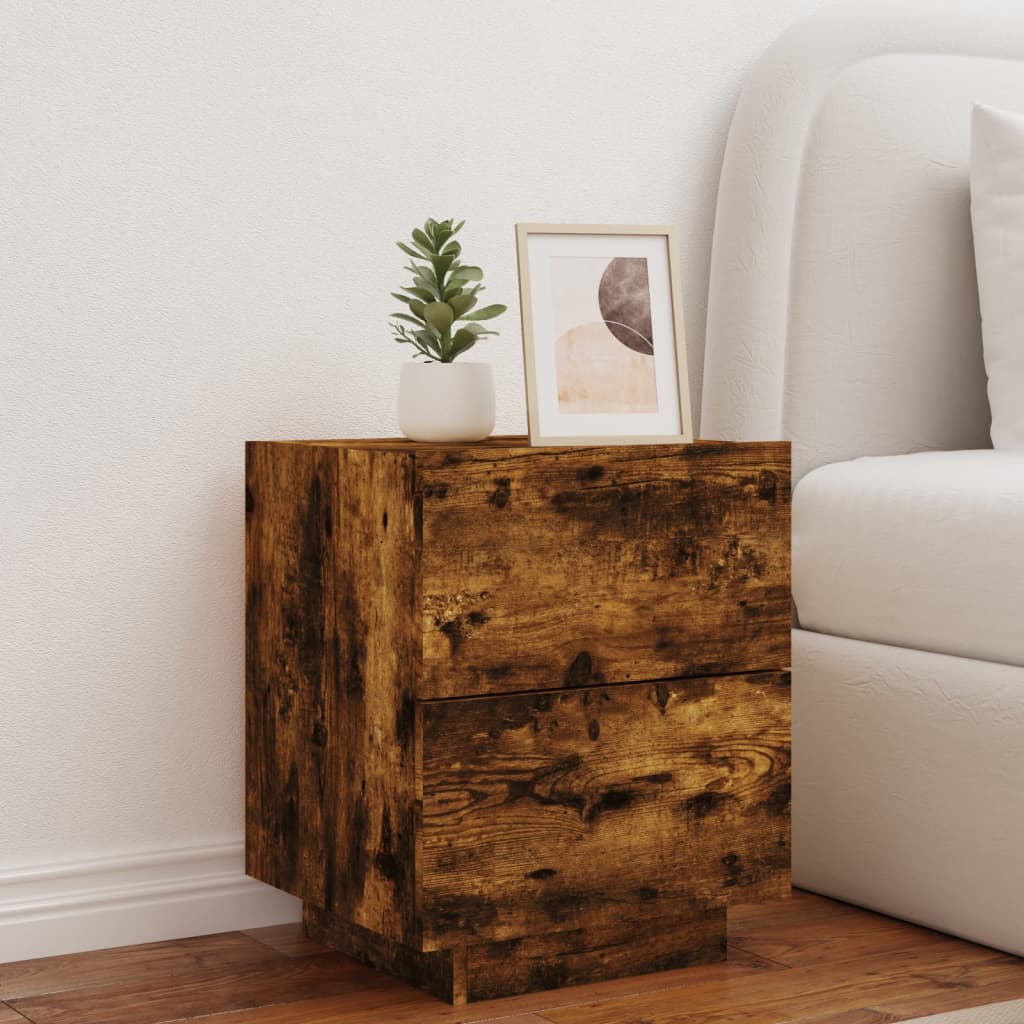 LED Bedside Cabinet - Smoked Oak Finish, Engineered Wood