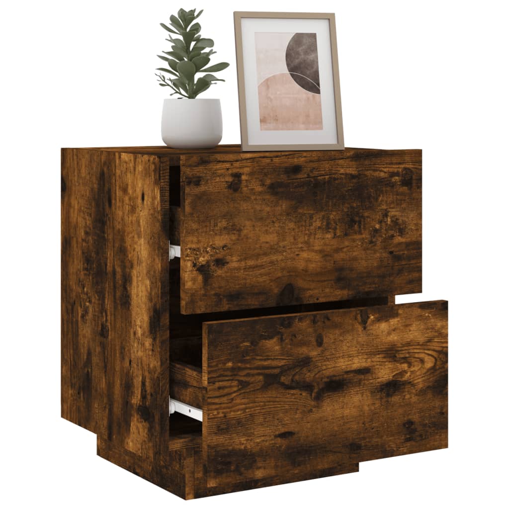 LED Bedside Cabinet - Smoked Oak Finish, Engineered Wood