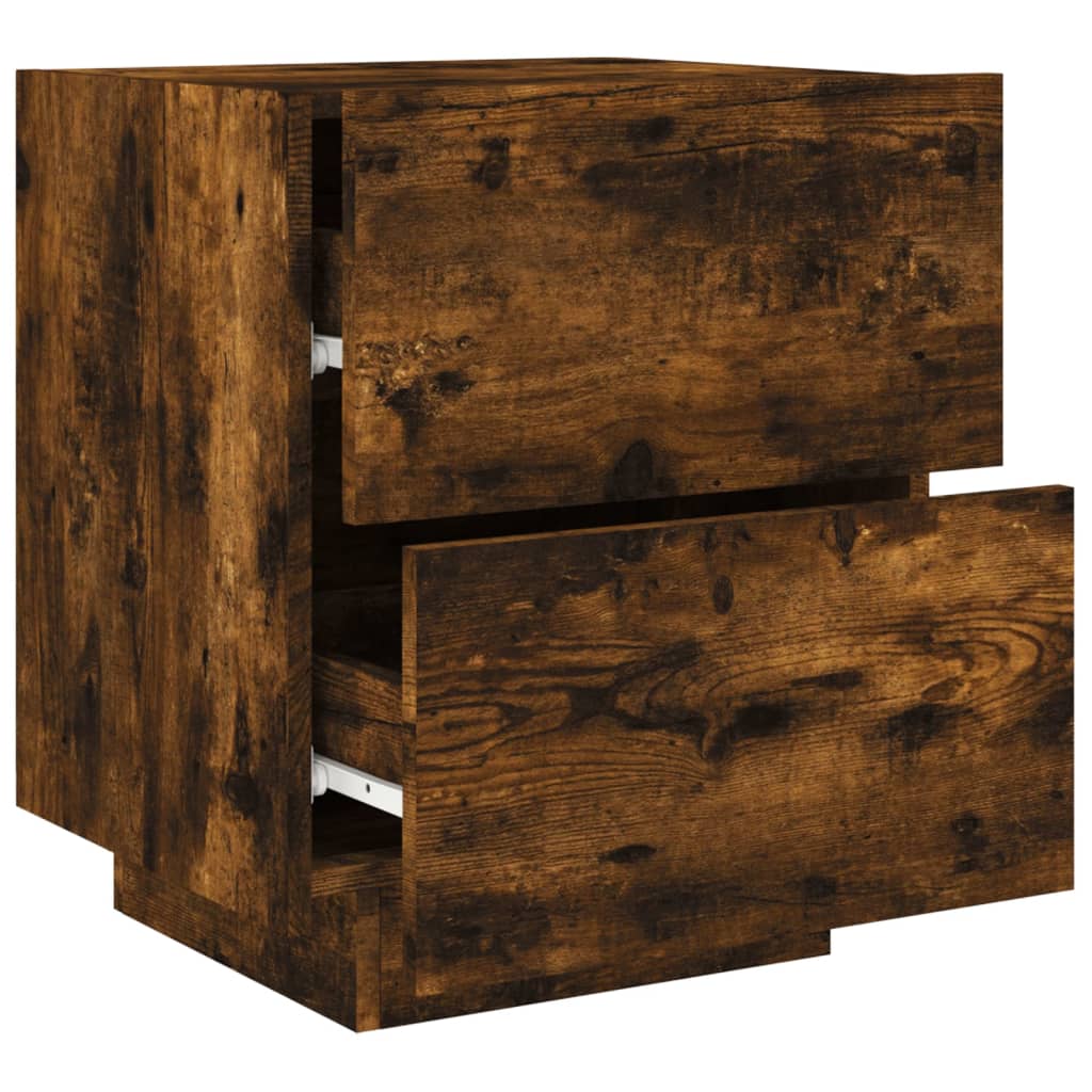 LED Bedside Cabinet - Smoked Oak Finish, Engineered Wood