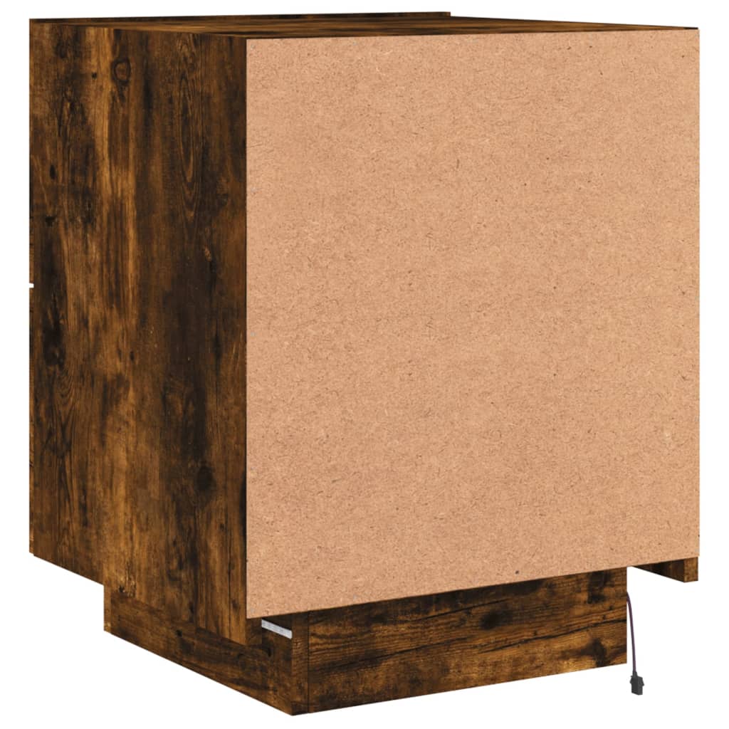 LED Bedside Cabinet - Smoked Oak Finish, Engineered Wood