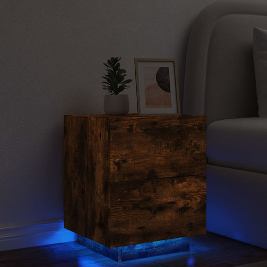 LED Bedside Cabinet - Smoked Oak Finish, Engineered Wood