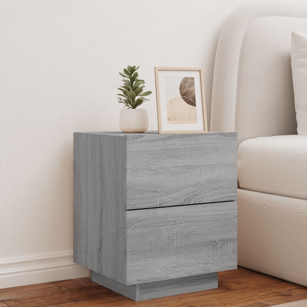 Grey Sonoma LED Bedside Cabinet - Engineered Wood Elegance