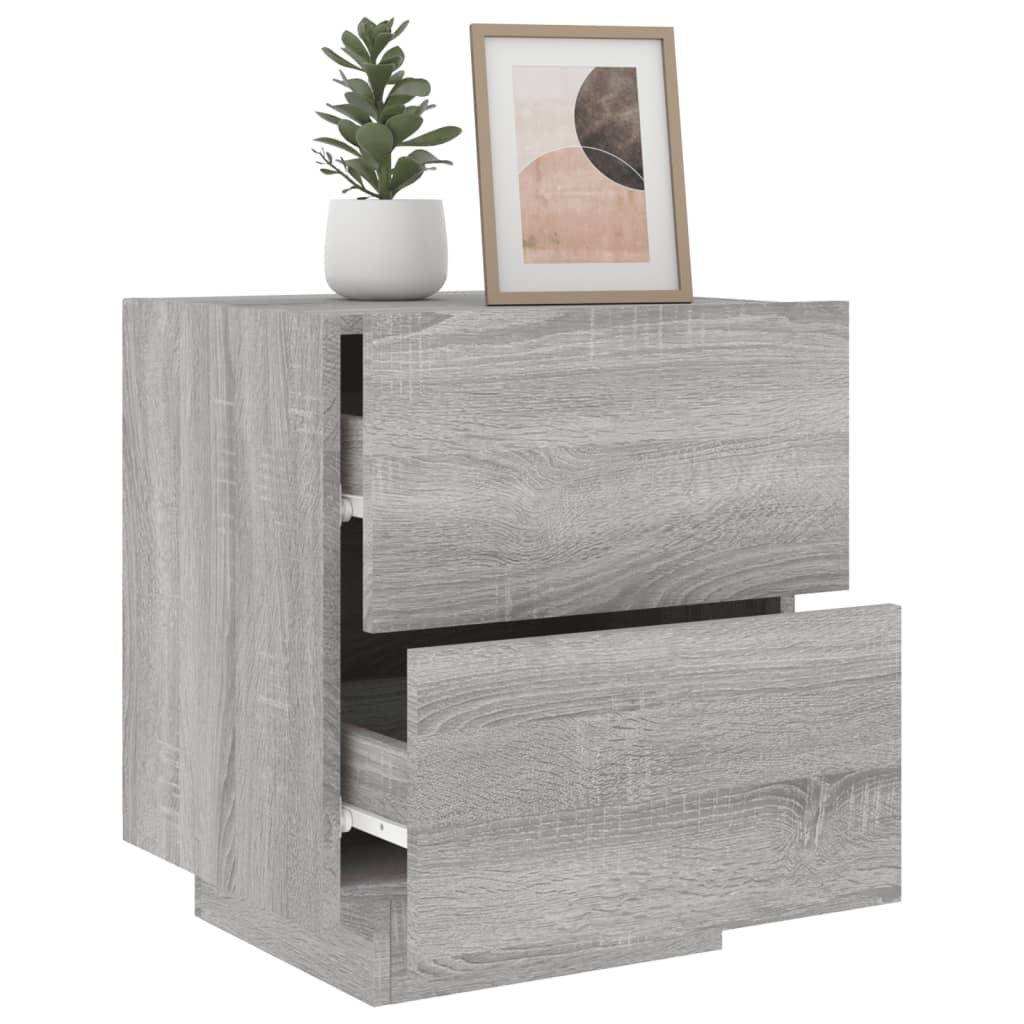 Grey Sonoma LED Bedside Cabinet - Engineered Wood Elegance