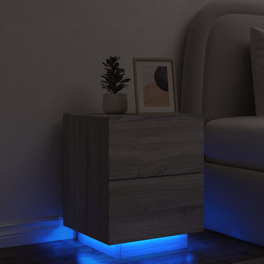 Grey Sonoma LED Bedside Cabinet - Engineered Wood Elegance