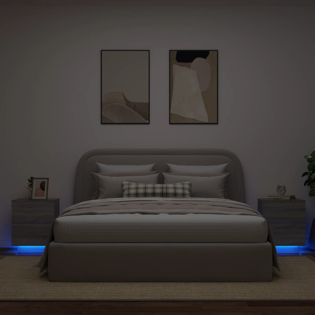 Grey Sonoma Bedside Cabinets with LED Lights, Set of 2