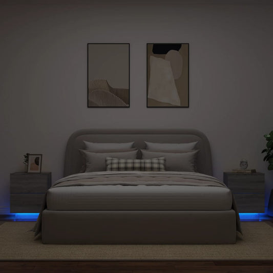 Grey Sonoma Bedside Cabinets with LED Lights, Set of 2