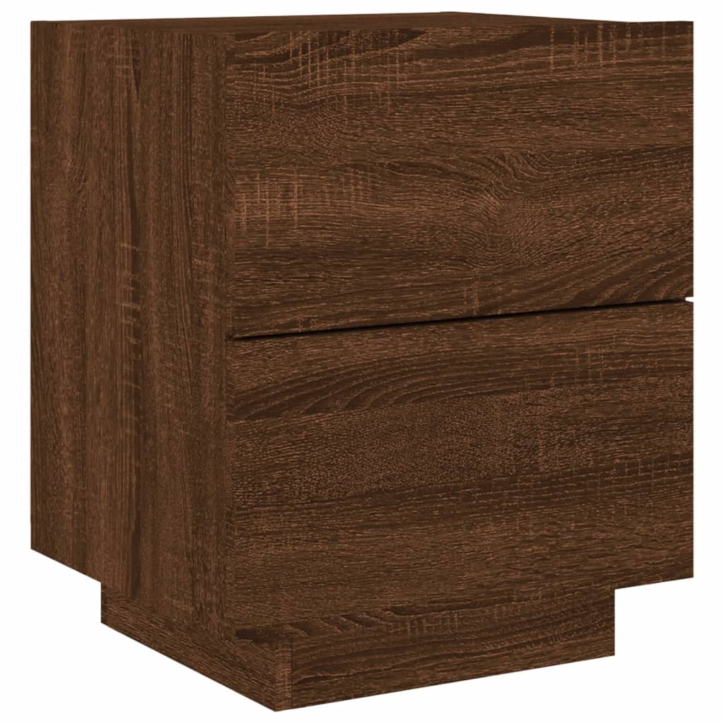 Brown Oak Bedside Cabinet with LED Lights - Engineered Wood