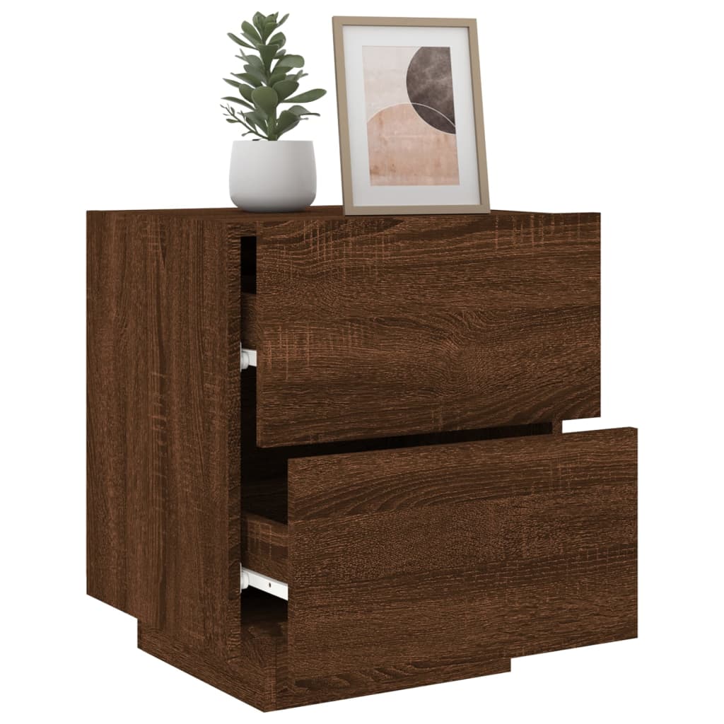Brown Oak Bedside Cabinet with LED Lights - Engineered Wood