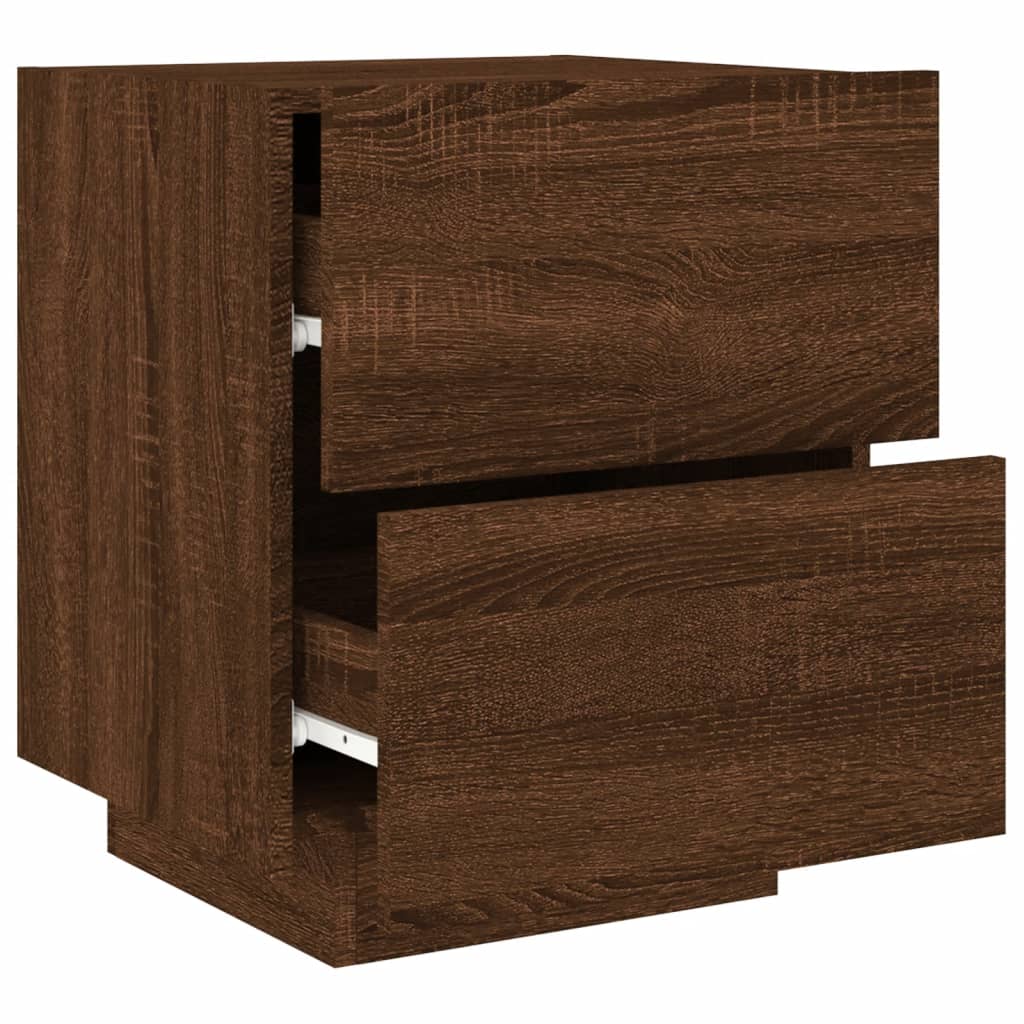 Brown Oak Bedside Cabinet with LED Lights - Engineered Wood