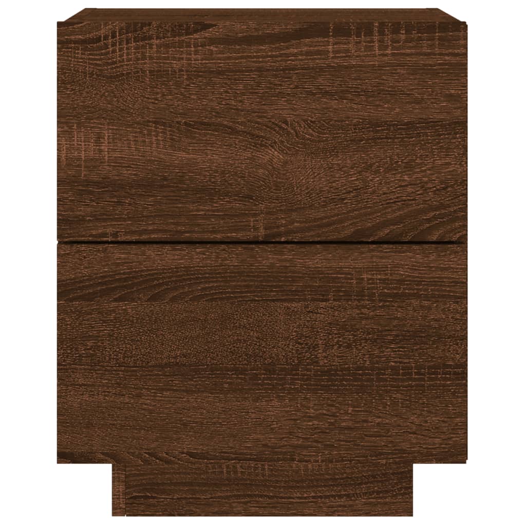 Brown Oak Bedside Cabinet with LED Lights - Engineered Wood