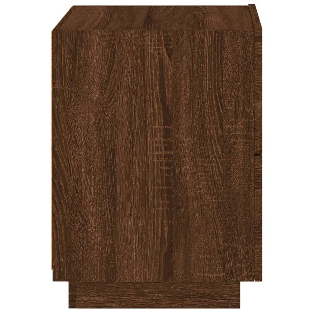Brown Oak Bedside Cabinet with LED Lights - Engineered Wood