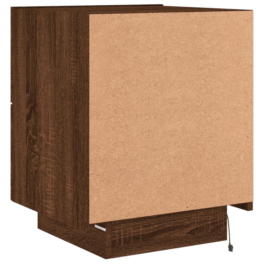 Brown Oak Bedside Cabinet with LED Lights - Engineered Wood