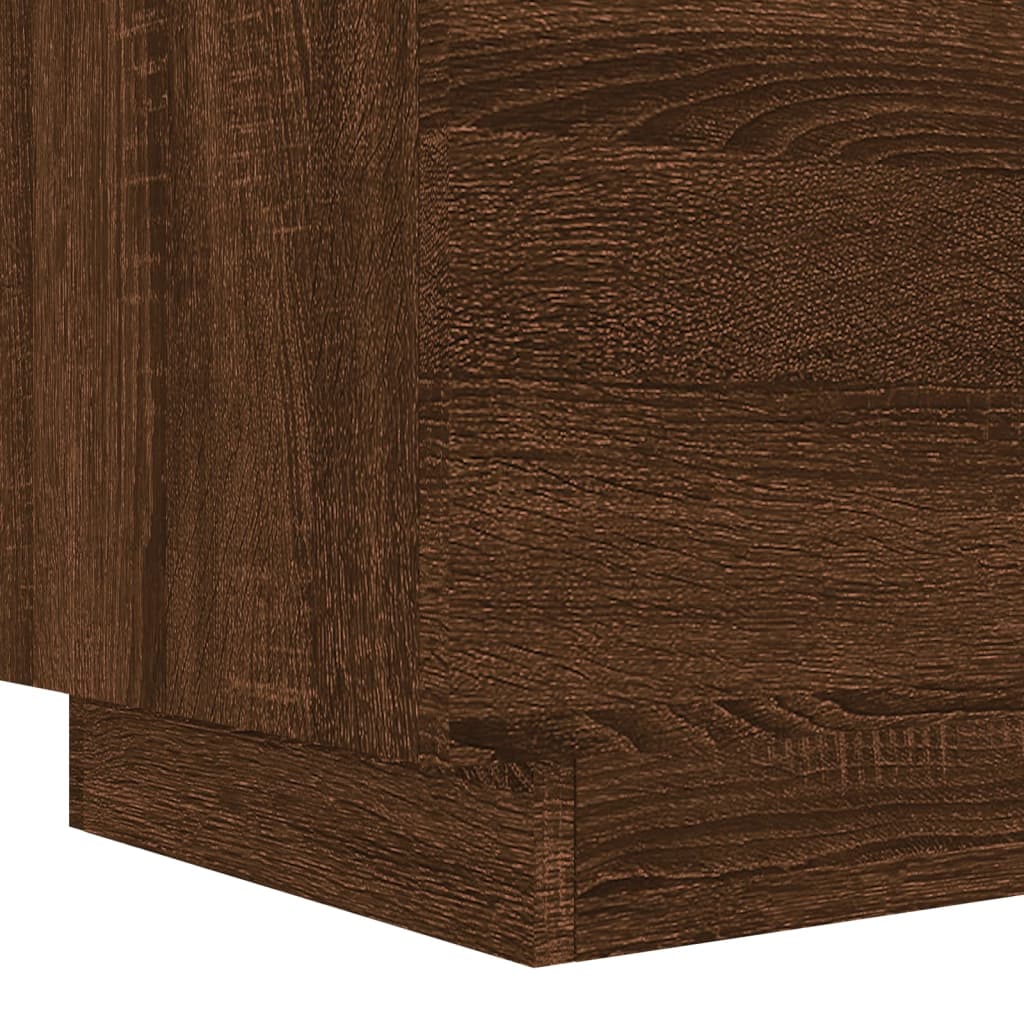 Brown Oak Bedside Cabinet with LED Lights - Engineered Wood