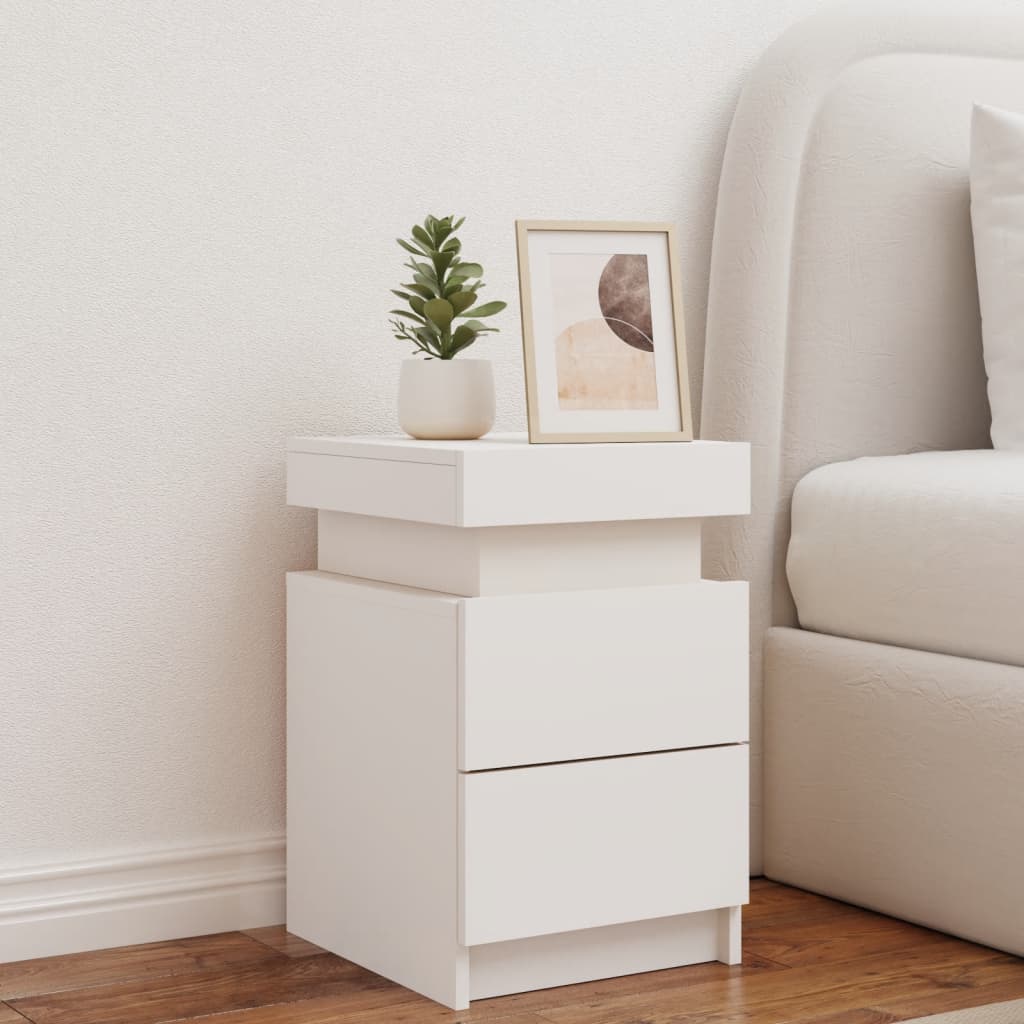 White Bedside Cabinet with LED Lights - 35x39x55 cm