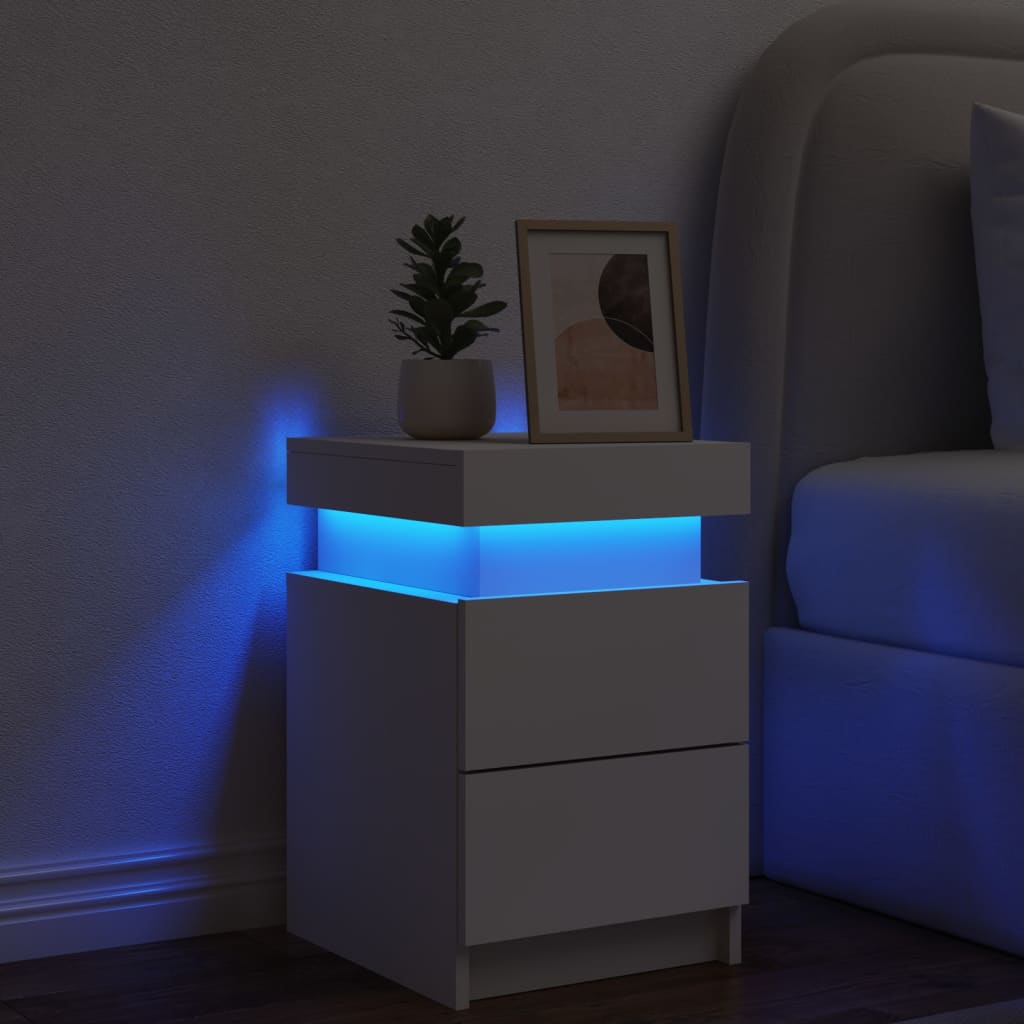 White Bedside Cabinet with LED Lights - 35x39x55 cm