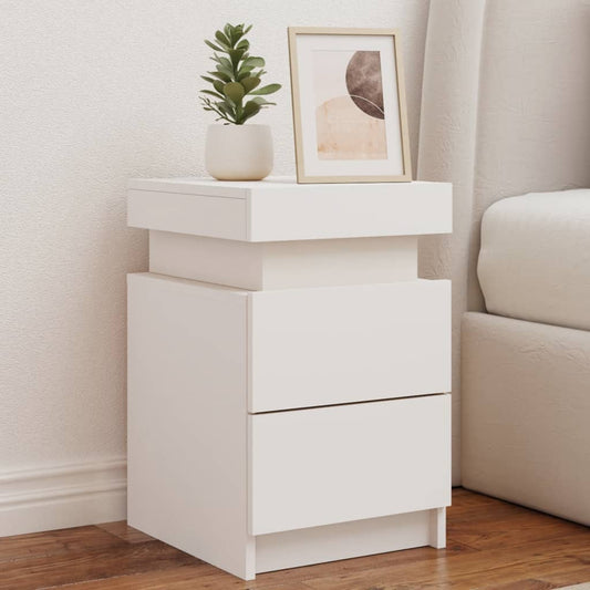White Bedside Cabinet with LED Lights - 35x39x55 cm