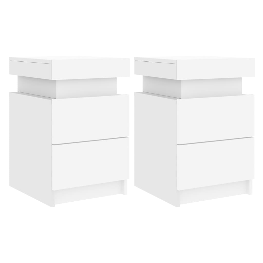 White Bedside Cabinets 2 pcs with LED Lights - 35x39x55 cm