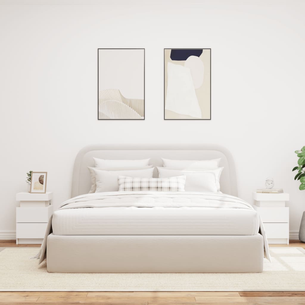 White Bedside Cabinets 2 pcs with LED Lights - 35x39x55 cm