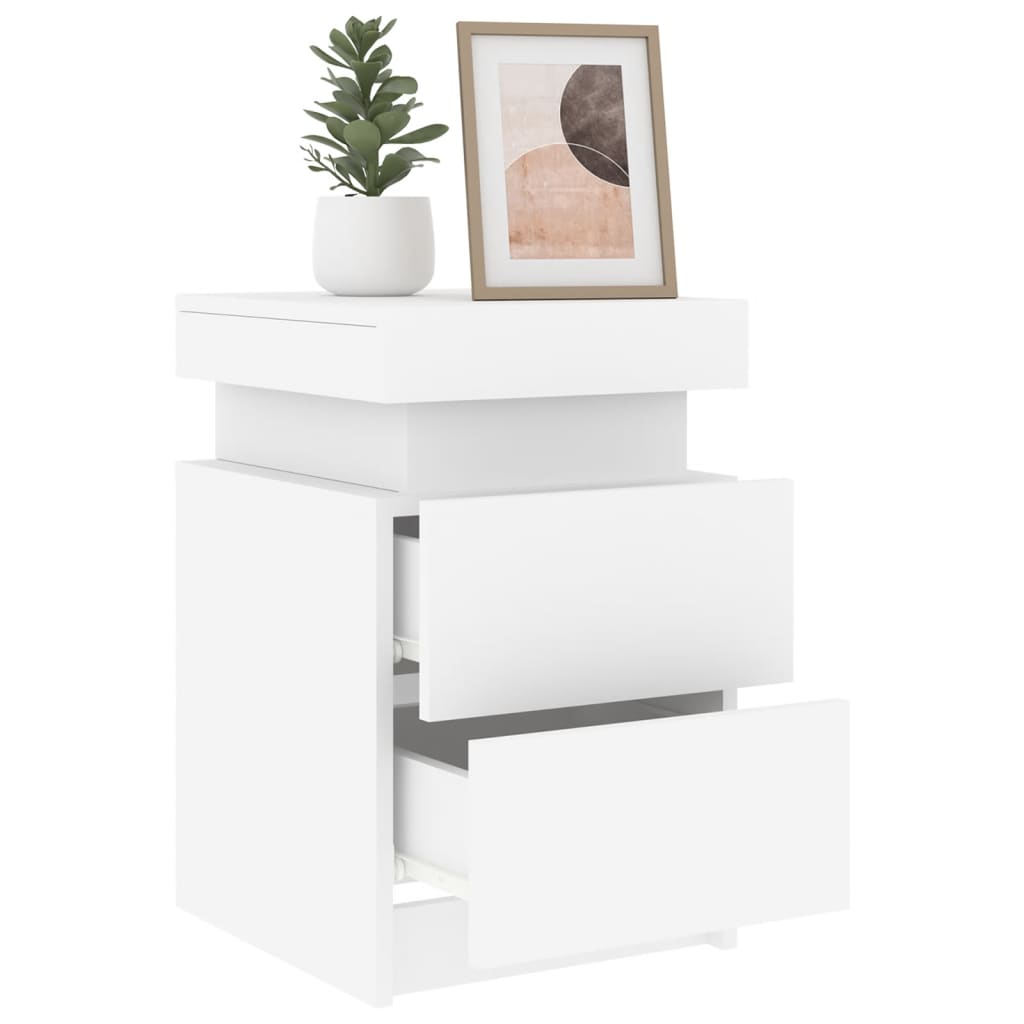 White Bedside Cabinets 2 pcs with LED Lights - 35x39x55 cm