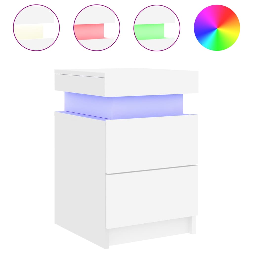 White Bedside Cabinets 2 pcs with LED Lights - 35x39x55 cm