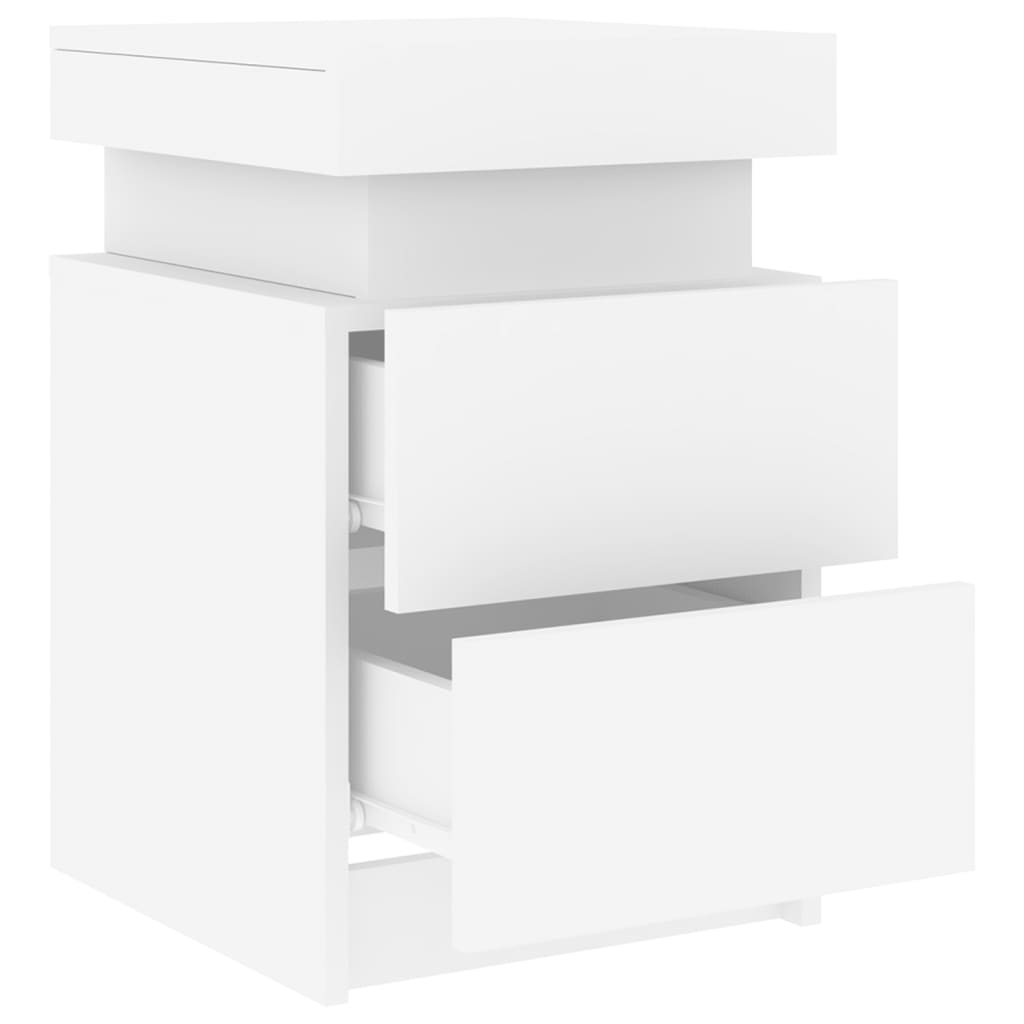 White Bedside Cabinets 2 pcs with LED Lights - 35x39x55 cm
