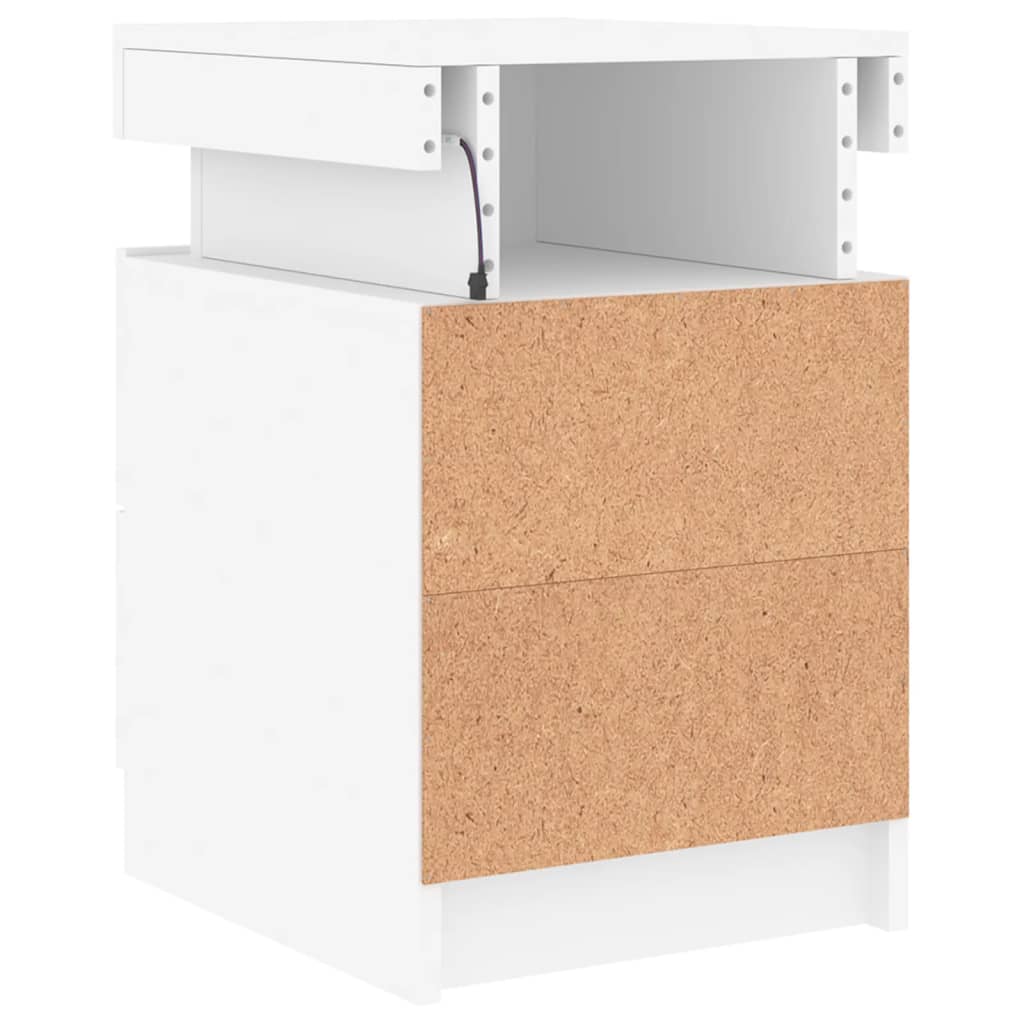 White Bedside Cabinets 2 pcs with LED Lights - 35x39x55 cm
