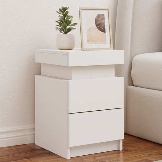 White Bedside Cabinets 2 pcs with LED Lights - 35x39x55 cm