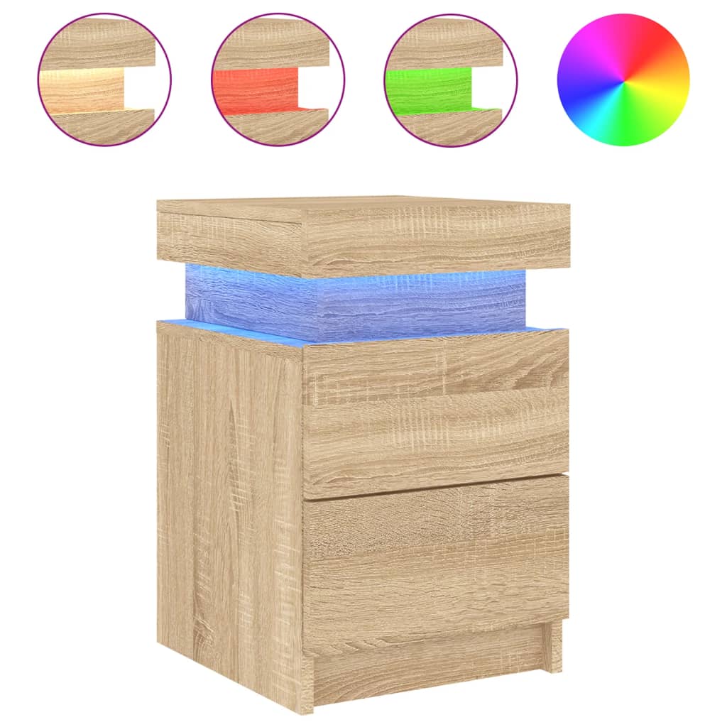 Sonoma Oak Bedside Cabinet with LED Lights - 35x39x55 cm