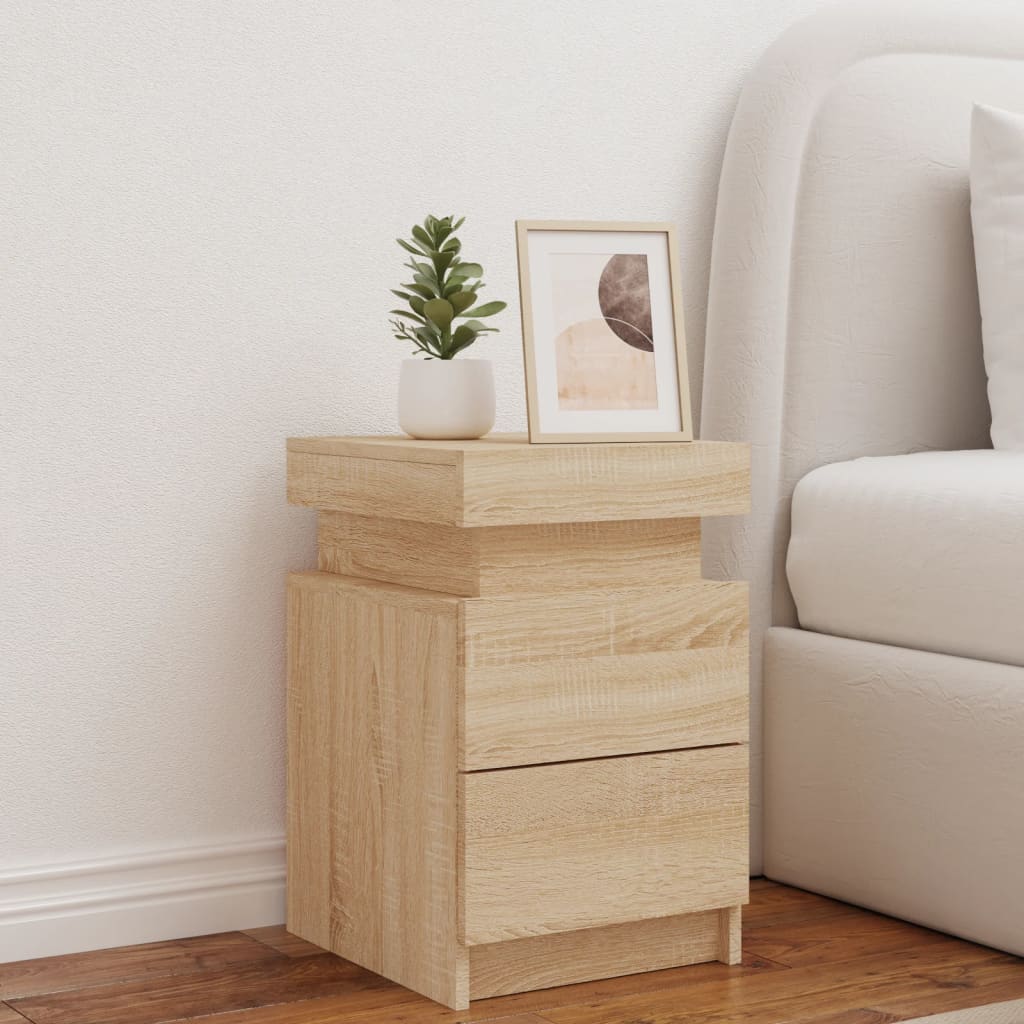 Sonoma Oak Bedside Cabinet with LED Lights - 35x39x55 cm