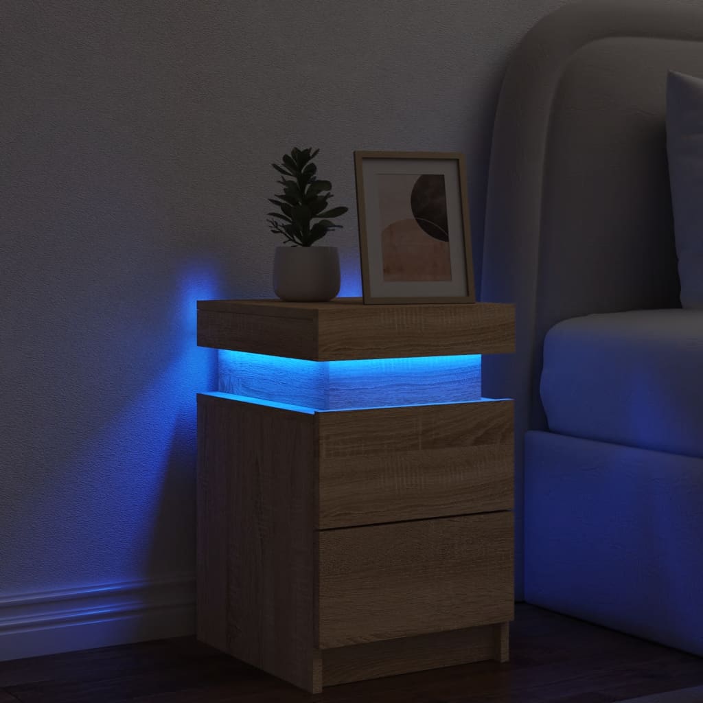 Sonoma Oak Bedside Cabinet with LED Lights - 35x39x55 cm