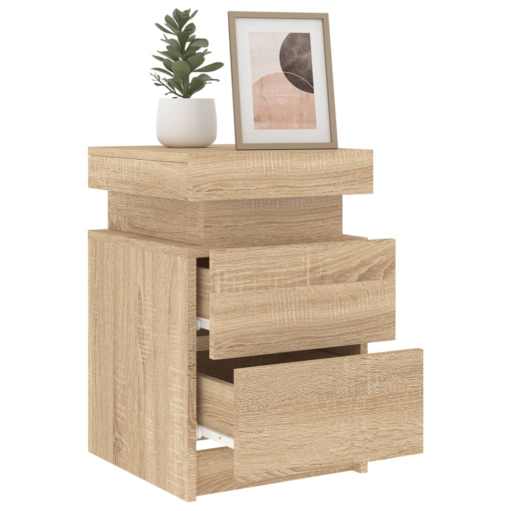 Sonoma Oak Bedside Cabinet with LED Lights - 35x39x55 cm