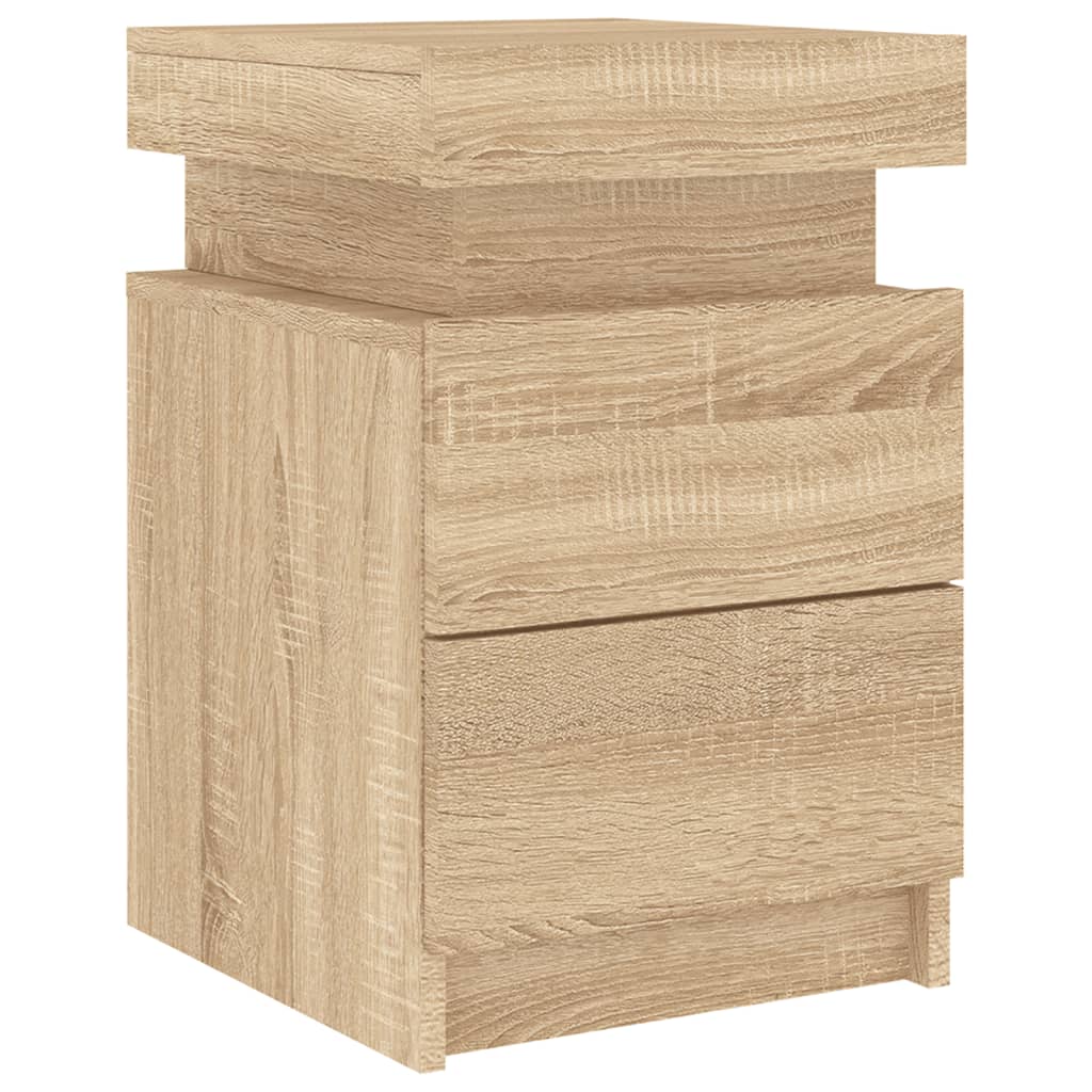 Sonoma Oak Bedside Cabinet with LED Lights - 35x39x55 cm