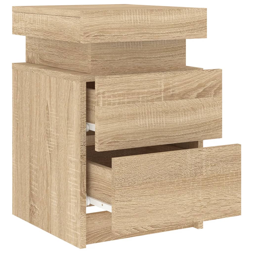 Sonoma Oak Bedside Cabinet with LED Lights - 35x39x55 cm