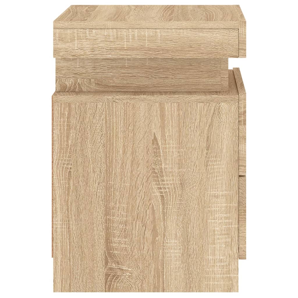 Sonoma Oak Bedside Cabinet with LED Lights - 35x39x55 cm