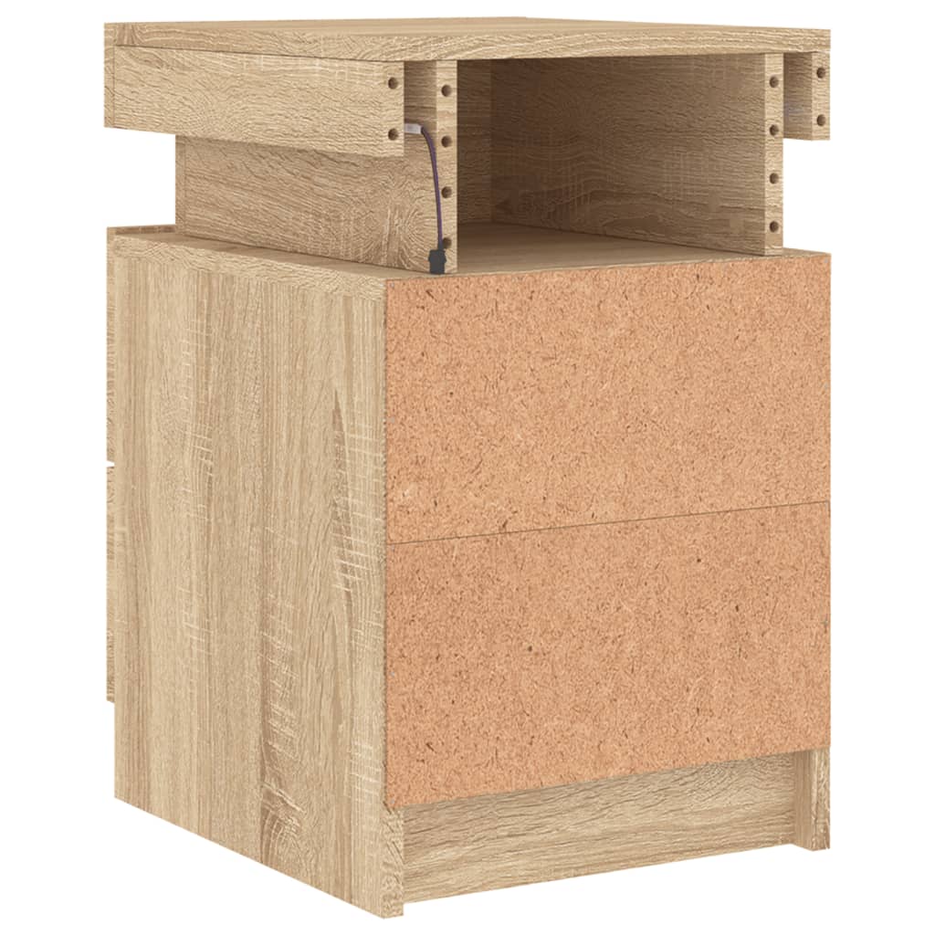 Sonoma Oak Bedside Cabinet with LED Lights - 35x39x55 cm