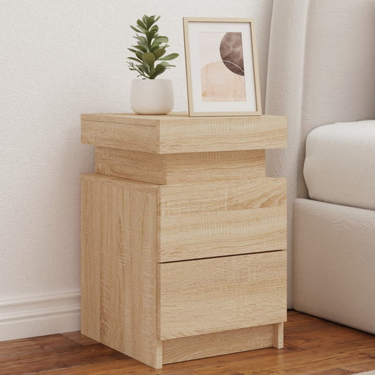 Sonoma Oak Bedside Cabinet with LED Lights - 35x39x55 cm