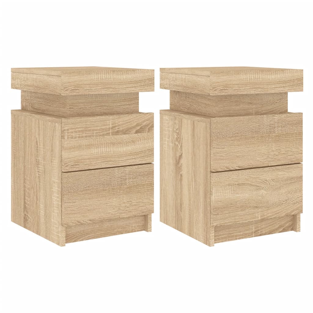 Sonoma Oak Bedside Cabinets with LED Lights - Set of 2 (35x39x55 cm)