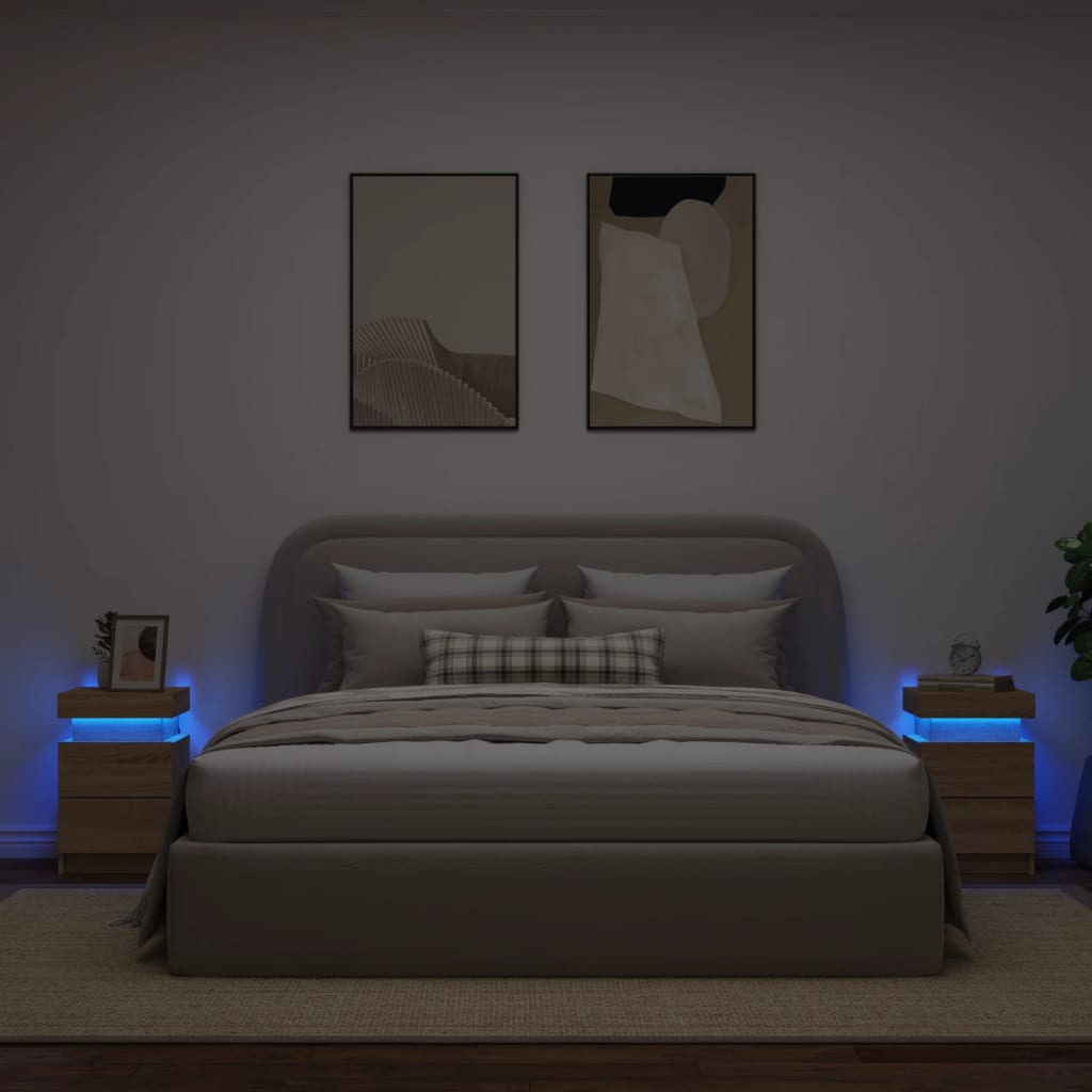 Sonoma Oak Bedside Cabinets with LED Lights - Set of 2 (35x39x55 cm)
