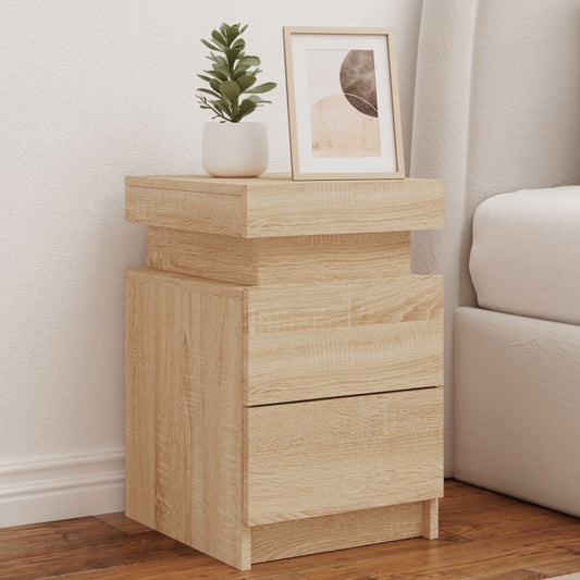 Sonoma Oak Bedside Cabinets with LED Lights - Set of 2 (35x39x55 cm)
