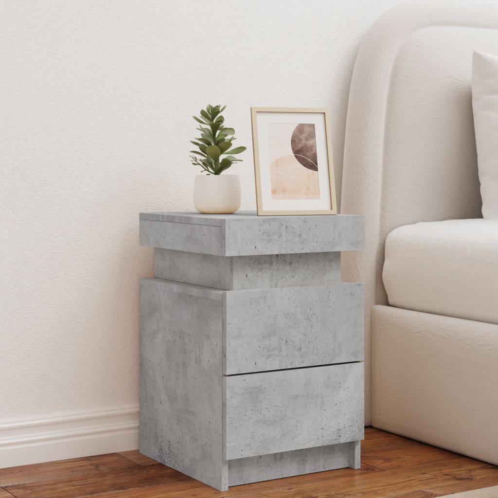 Concrete Grey Bedside Cabinet with LED Lights 35x39x55 cm