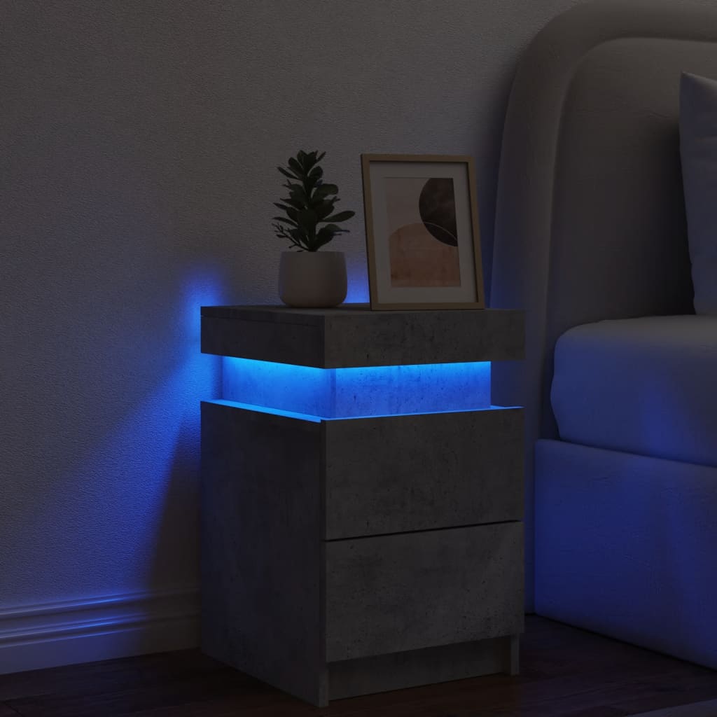 Concrete Grey Bedside Cabinet with LED Lights 35x39x55 cm